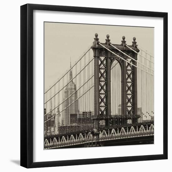 Manhattan Bridge with the Empire State Building from Brooklyn Bridge-Philippe Hugonnard-Framed Photographic Print