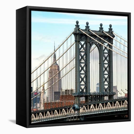 Manhattan Bridge with the Empire State Building from Brooklyn Bridge-Philippe Hugonnard-Framed Stretched Canvas