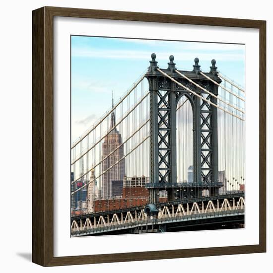 Manhattan Bridge with the Empire State Building from Brooklyn Bridge-Philippe Hugonnard-Framed Photographic Print