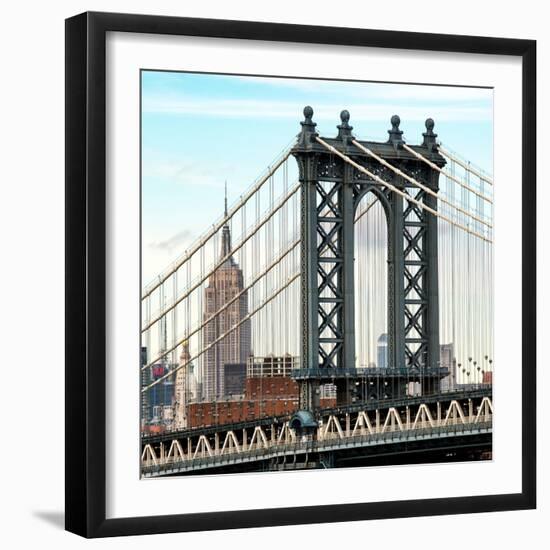 Manhattan Bridge with the Empire State Building from Brooklyn Bridge-Philippe Hugonnard-Framed Photographic Print