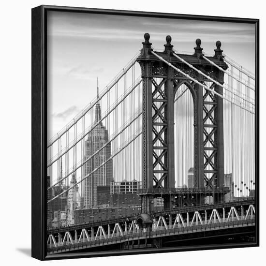 Manhattan Bridge with the Empire State Building from Brooklyn Bridge-Philippe Hugonnard-Framed Photographic Print