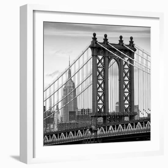 Manhattan Bridge with the Empire State Building from Brooklyn Bridge-Philippe Hugonnard-Framed Photographic Print