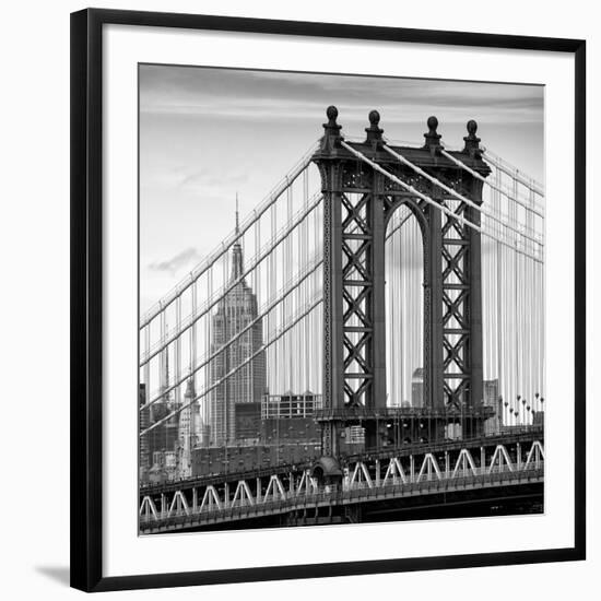 Manhattan Bridge with the Empire State Building from Brooklyn Bridge-Philippe Hugonnard-Framed Photographic Print