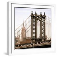 Manhattan Bridge with the Empire State Building from Brooklyn Bridge-Philippe Hugonnard-Framed Photographic Print