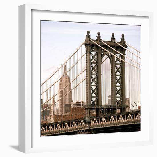 Manhattan Bridge with the Empire State Building from Brooklyn Bridge-Philippe Hugonnard-Framed Photographic Print