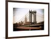 Manhattan Bridge with the Empire State Building from Brooklyn Bridge-Philippe Hugonnard-Framed Art Print