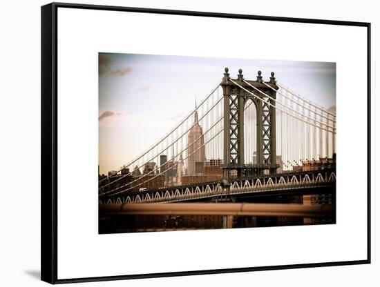 Manhattan Bridge with the Empire State Building from Brooklyn Bridge-Philippe Hugonnard-Framed Stretched Canvas