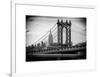 Manhattan Bridge with the Empire State Building from Brooklyn Bridge-Philippe Hugonnard-Framed Art Print