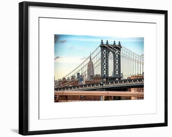 Manhattan Bridge with the Empire State Building from Brooklyn Bridge-Philippe Hugonnard-Framed Art Print