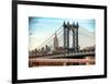 Manhattan Bridge with the Empire State Building from Brooklyn Bridge-Philippe Hugonnard-Framed Art Print