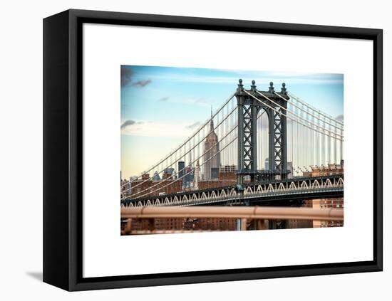 Manhattan Bridge with the Empire State Building from Brooklyn Bridge-Philippe Hugonnard-Framed Stretched Canvas