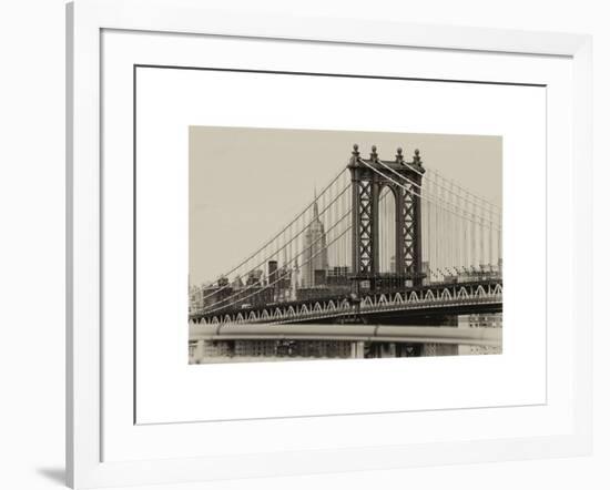 Manhattan Bridge with the Empire State Building from Brooklyn Bridge-Philippe Hugonnard-Framed Art Print