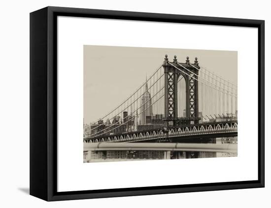 Manhattan Bridge with the Empire State Building from Brooklyn Bridge-Philippe Hugonnard-Framed Stretched Canvas