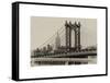 Manhattan Bridge with the Empire State Building from Brooklyn Bridge-Philippe Hugonnard-Framed Stretched Canvas