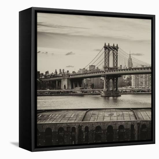 Manhattan Bridge with the Empire State Building from Brooklyn-Philippe Hugonnard-Framed Stretched Canvas