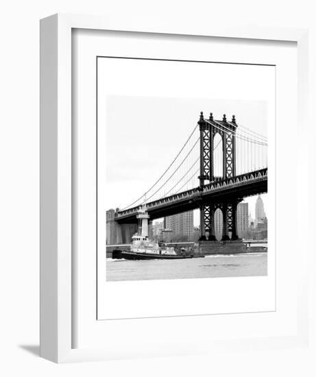 Manhattan Bridge with Tug Boat (b/w)-Erin Clark-Framed Art Print