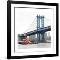 Manhattan Bridge with Tug Boat-Erin Clark-Framed Giclee Print