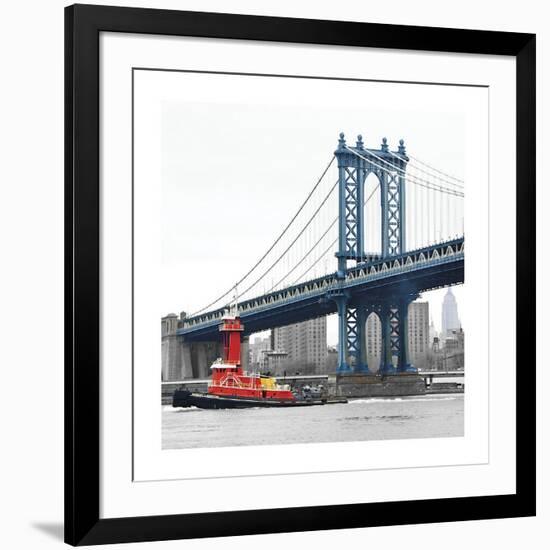 Manhattan Bridge with Tug Boat-Erin Clark-Framed Giclee Print