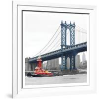 Manhattan Bridge with Tug Boat-Erin Clark-Framed Art Print