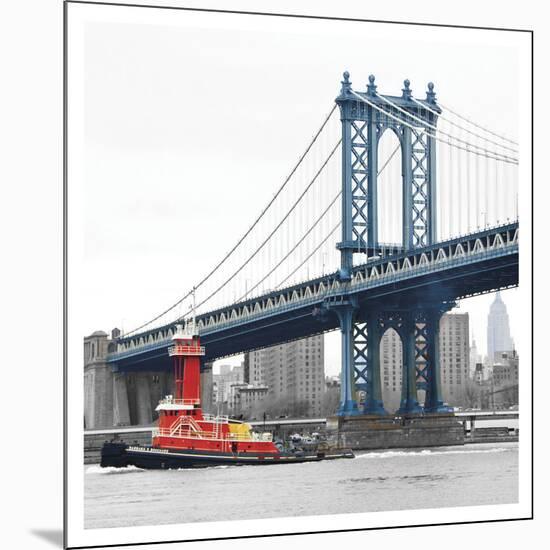 Manhattan Bridge with Tug Boat-Erin Clark-Mounted Art Print