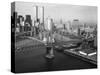 Manhattan Bridge with Twin Towers-null-Stretched Canvas