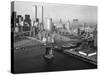 Manhattan Bridge with Twin Towers-null-Stretched Canvas