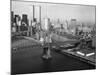 Manhattan Bridge with Twin Towers-null-Mounted Photographic Print