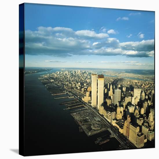 Manhattan from Lower West Side, New World Trade Center's Twin Towers Dominating Landscape-Henry Groskinsky-Stretched Canvas