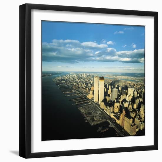 Manhattan from Lower West Side, New World Trade Center's Twin Towers Dominating Landscape-Henry Groskinsky-Framed Photographic Print