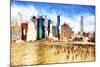 Manhattan Island II - In the Style of Oil Painting-Philippe Hugonnard-Mounted Giclee Print