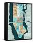 Manhattan Map Blue Brown-Michael Mullan-Framed Stretched Canvas