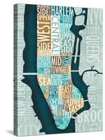 Manhattan Map Blue Brown-Michael Mullan-Stretched Canvas