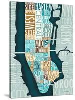 Manhattan Map Blue Brown-Michael Mullan-Stretched Canvas