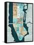 Manhattan Map Blue Brown-Michael Mullan-Framed Stretched Canvas