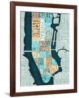 Manhattan Map Blue Brown-Michael Mullan-Framed Art Print