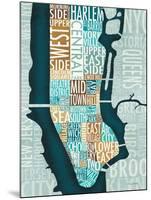 Manhattan Map Blue Brown-Michael Mullan-Mounted Art Print