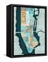 Manhattan Map Blue Brown-Michael Mullan-Framed Stretched Canvas