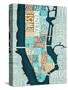 Manhattan Map Blue Brown-Michael Mullan-Stretched Canvas