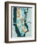 Manhattan Map Blue Brown-Michael Mullan-Framed Art Print