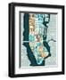 Manhattan Map Blue Brown-Michael Mullan-Framed Art Print