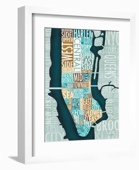 Manhattan Map Blue Brown-Michael Mullan-Framed Art Print