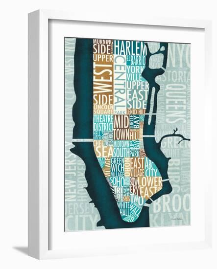 Manhattan Map Blue Brown-Michael Mullan-Framed Art Print