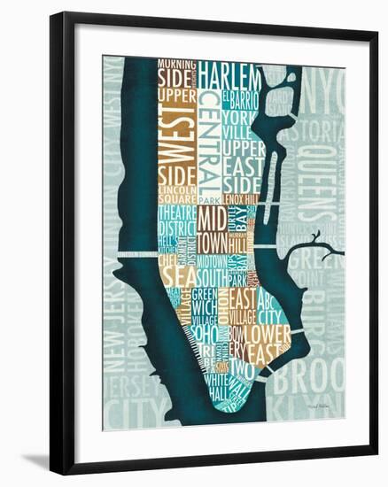 Manhattan Map Blue Brown-Michael Mullan-Framed Art Print