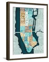 Manhattan Map Blue Brown-Michael Mullan-Framed Art Print