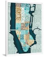 Manhattan Map Blue Brown-Michael Mullan-Framed Art Print