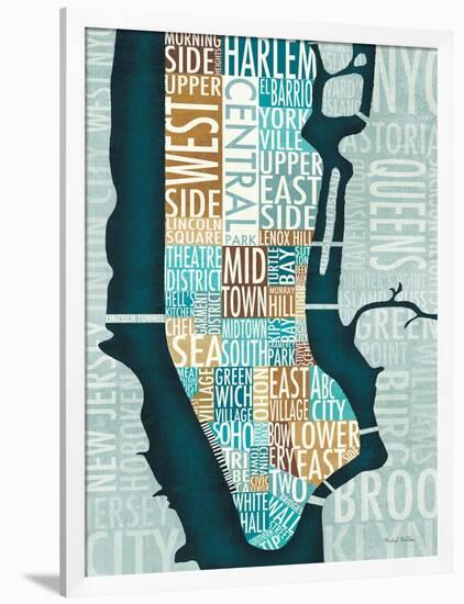 Manhattan Map Blue Brown-Michael Mullan-Framed Art Print