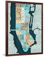 Manhattan Map Blue Brown-Michael Mullan-Framed Art Print