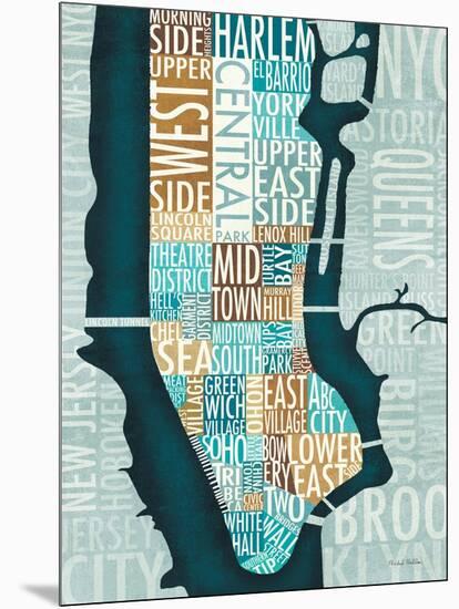 Manhattan Map Blue Brown-Michael Mullan-Mounted Art Print