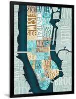 Manhattan Map Blue Brown-Michael Mullan-Framed Art Print