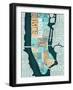 Manhattan Map Blue Brown-Michael Mullan-Framed Premium Giclee Print